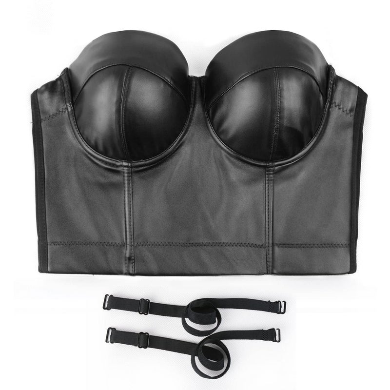 ELLACCI PU Leather Bustier Crop Top Gothic Punk Push Up Women's Corset Top Bra Black Large - Image 3